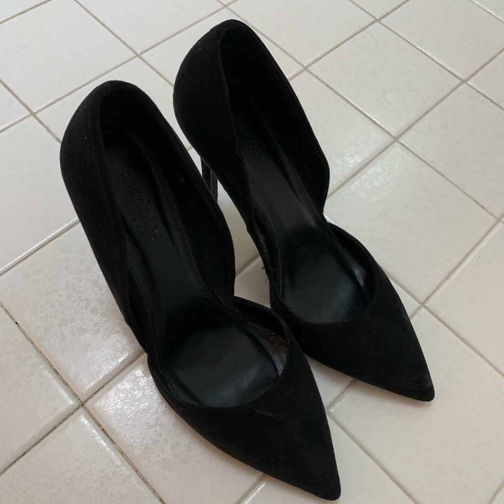Black suede pumps